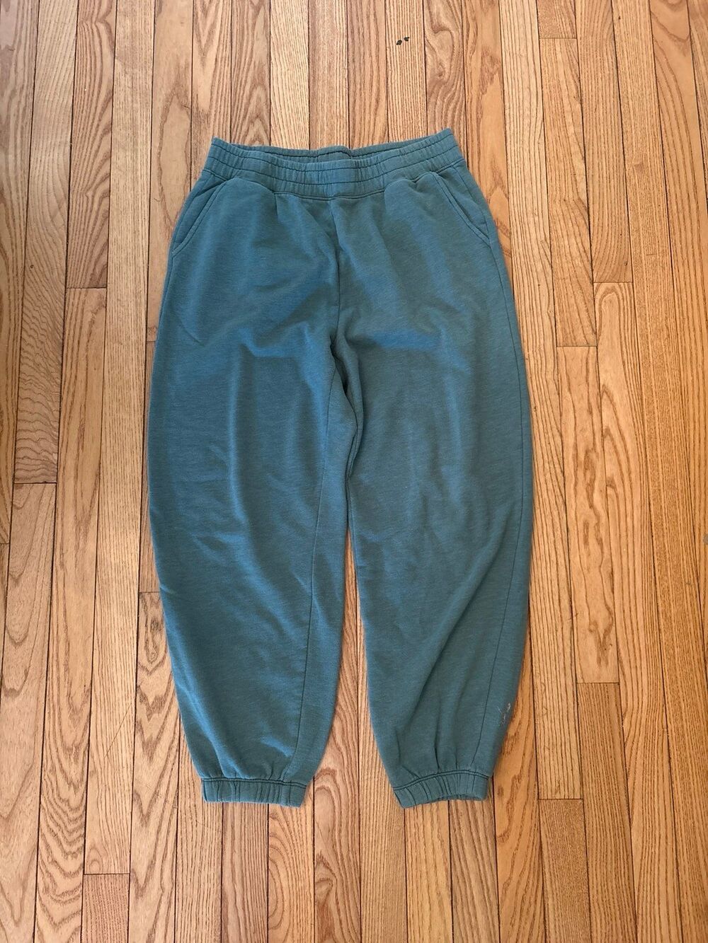 Sweatpants women's juniors green pockets stretchy baggy trendy modern high waist